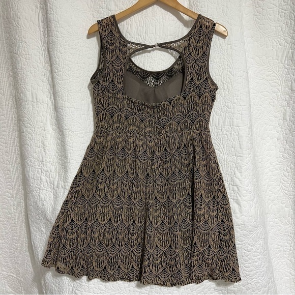 PAPILLON Womens Brown Crochet Lace Lined Mini Dress, Size Large- #315 - Picture 2 of 13